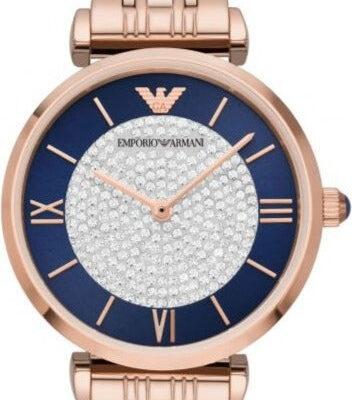 Emporio Armani Gianni T-Bar Quartz Crystals Black Dial Gold Steel Strap Watch For Women - AR11423